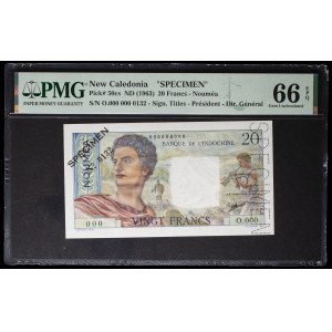 20 francs type jeune berger (SPÉCIMEN) - Banque de l'Indochine ND (1963).