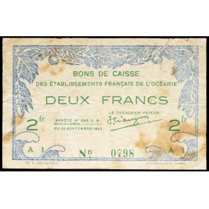 Voucher for 2 francs type bleu et vert September 25, 1943.