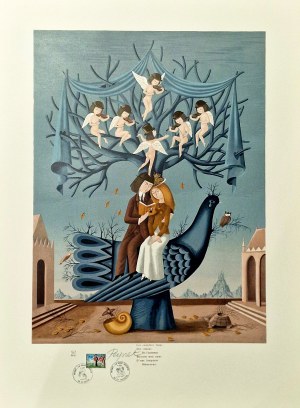 Peynet Raymond (1908-1999), Chanson D'automne (Jesienna Piosenka) z cyklu „Les Amoureux” (Zakochani) 1985