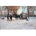 Władysław Podkowiński (1866 Warszawa - 1895 tamże), Wyjazd (Wyjazd na polowanie, Kompozycja z saniami), 1888 r.