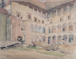 Leon Wyczółkowski (1852 Huta Miastkowska k. Kielc - 1936 Warszawa), Dziedziniec Wawelski w czasie restauracji, 1915 r.
