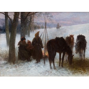 Jan Chelminski (1851 Brzustow - 1925 New York), Cossack Camp, pre- or 1892 (other titles: The Night Bivouac,, The Bivouac)