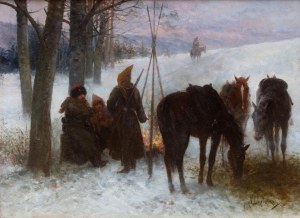Jan Chełmiński (1851 Brzustów - 1925 Nowy Jork), Obóz kozacki, przed lub 1892 (inne tytuły: „The Night Bivouac,”, „The Bivouac”)