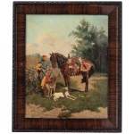 Władysław Karol Szerner (1870 Szebenice -1936), Pandur avec son cheval et ses deux chiens.