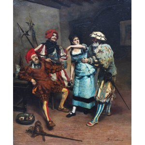 Zygmunt Sokolowski (1857 or 1859 Niemierczyce (?) - 1888), Landsknechts in a guardhouse, 1878 (other title: Halabards in an inn teasing a young waitress).