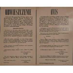 Obwieszczenie ambasady polskiej w Paryżu o ochotniczym zaciągu kobiet do polskich sił zbrojnych we Francji