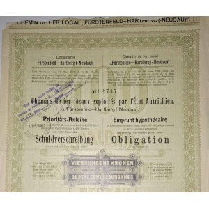 1902. Imperial-Royal AUSTRIAN LOCAL RAILROADS FURSTENBERG-HARTBERG-NEUDAU.