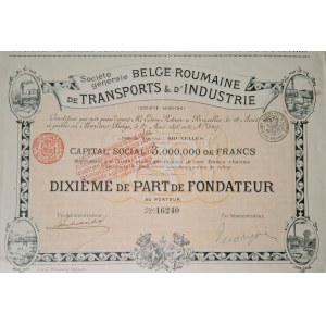 1898. BELGIAN-ROMANIAN SOCIETY FOR RAILWAY, MARITIME, AND INDUSTRIAL TRANSPORT.