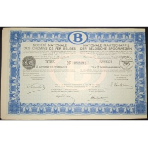 1937. A COLLECTION OF 3 BELGIAN NATIONAL RAILROAD STOCKS.
