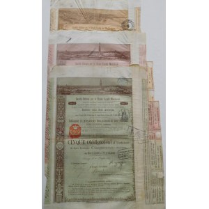 1887. ZBIÓR 3 OBLIGACJI WŁOSKIEJ ŚRÓDZIEMNOMORSKIEJ I POŁUDNIOWEJ KOMPANII KOLEJOWEJ.