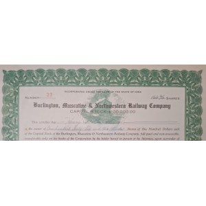 1944. BURLINGTON, MUSCATINE AND NORTHWESTERN RAILWAY COMPANY. 16 666 USD.