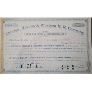 1933. CHICAGO, HAVANA AND WESTERN RAILROAD COMPANY. PIÈCE UNIQUE ! TIRAGE DE 250 EXEMPLAIRES !