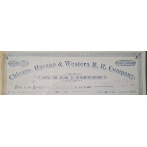 1933. CHICAGO, HAVANA AND WESTERN RAILROAD COMPANY. PIÈCE UNIQUE ! TIRAGE DE 250 EXEMPLAIRES !