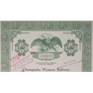 1951. CHESAPEAKE WESTERN RAILWAY. LOW NO. 76. $1,000.