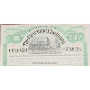 1890. COMPAGNIE FERROVIAIRE DE CLEVELAND, CINCINNATI, CHICAGO ET SAINT-LOUIS. 1 000 USD.