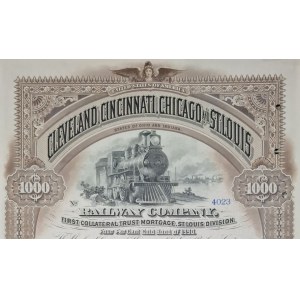 1890. CLEVELAND, CINCINNATI, CHICAGO AND ST. LOUIS RAILWAY COMPANY. 1000 USD.