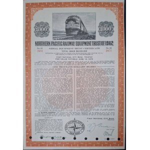 1960–1962. NORTHERN PACIFIC RAILWAY EQUIPMENT TRUST. $1,000. 2 SHARES.