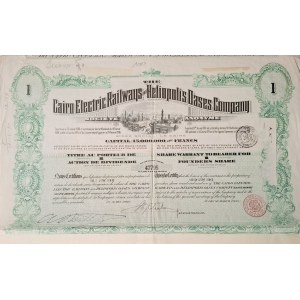 1906. Společnost CAIRO ELECTRIC RAILWAYS AND HELIOPOLIS OASES COMPANY.