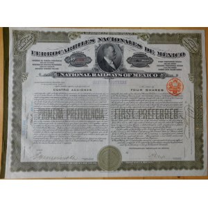 1909. NATIONAL RAILWAYS OF MEXICO. 400 USD IN GOLD. COUPONS. UNPAID.