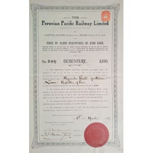 1907. PERUVIAN PACIFIC RAILWAY LIMITED. 100 POUNDS.