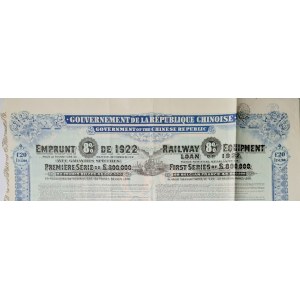 1922. [CHINESE RAILWAYS] CHINESE REPUBLIC RAILWAY EQUIPMENT LOAN.