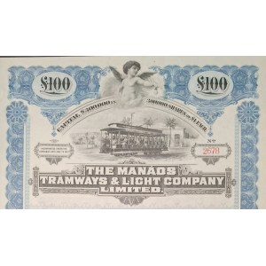 1909. [TRAMS AND ELECTRICITY IN MANAUS, BRAZIL] MANAOS TRAMWAYS AND LIGHT COMPANY LIMITED. 100 POUNDS.