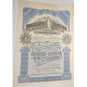 1914. BARCELONA TRACTION LIGHT AND POWER COMPANY LIMITED. 100 USD IN GOLD.