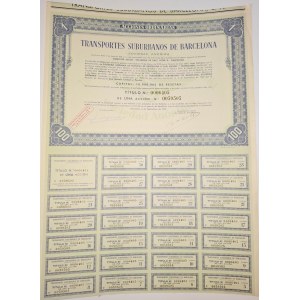 1952. BARCELONA SUBURBAN TRANSPORTATION. 100 PESETAS AND 1,000 PESETAS. 2 SHARES.