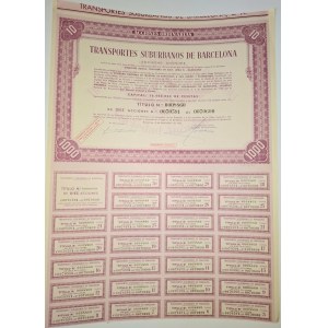 1952. BARCELONA SUBURBAN TRANSPORTATION. 100 PESETAS AND 1,000 PESETAS. 2 SHARES.