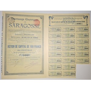 1906. SARAGOSSA ELECTRIC TRAMS. 4 SHARES. ART NOUVEAU.