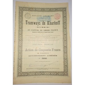 1895. TRAMVAJE V CHARKOVE. 50 A 250 FRANKOV. 2 AKCIE.