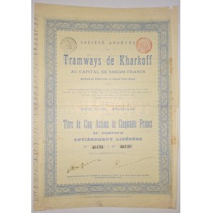 1895. TRAMVAJE V CHARKOVE. 50 A 250 FRANKOV. 2 AKCIE.