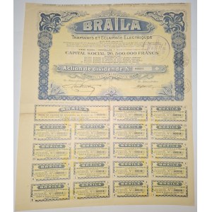1929. TRAMWAJE I OŚWIETLENIE ELEKTRYCZNE BRAILA - RUMUNIA. 2 AKCJE.