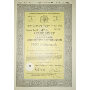 1936. ANLEIHE VON OSTPREUßEN – KÖNIGSBERG. 5.000 MARK.