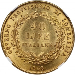 Włochy, Lombardia, 40 lirów 1848 M, Mediolan