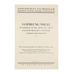 Adolph Hess Nachfolger, katalog aukcyjny, Sammlung Vogel Oesterreich - Ungarn, Russland, Polen, Baltische Provinzen, Danemark, Nordwestdeutschland, Frankfurt, 18 listopada 1927