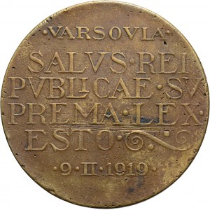 II RP, medal z 1919 roku, Otwarcie Pierwszego Sejmu Ustawodawczego 9.II.1919, autorstwa Jana Raszki