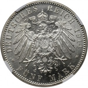 Germany, Bavaria, Ludwig III, 5 Mark 1914 D, Munich