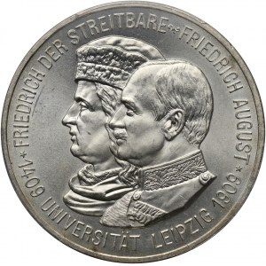 Germany, Saxony, Friedrich August III, 5 Mark 1909, Muldenhütten, Leipzig University