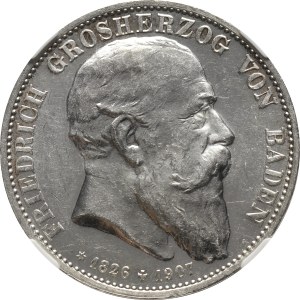 Niemcy, Badenia, Fryderyk I, 5 marek pośmiertne 1907, Karlsruhe