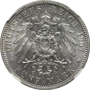 Niemcy, Badenia, Fryderyk I, 5 marek pośmiertne 1907, Karlsruhe