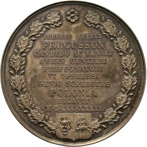 XIX wiek, medal w srebrze z 1832 roku, Robert Cutlar Fergusson, obrońca spraw polskich w Parlamencie Brytyjskim, autorstwa Władysława Oleszczyńskiego