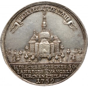XVIII wiek, Śląsk, medal z 1759 roku, 50-lecie kościoła ewangelickiego w Jeleniej Górze