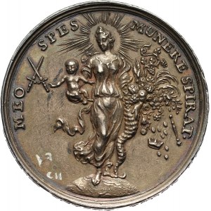 August II i Krystyna Eberhardyna, medal z 1696, wybity z okazji narodzin syna (Augusta III), autorstwa Martina Heinricha Omeis'a
