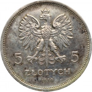 II RP, 5 złotych 1930, Warszawa, Sztandar, STEMPEL GŁĘBOKI