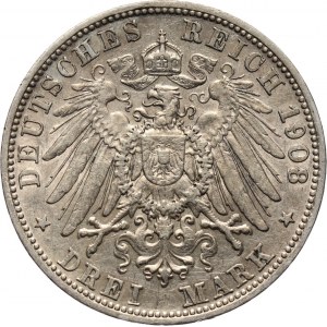 Niemcy, Saksonia-Meiningen, Jerzy II, 3 marki 1908 D, Monachium