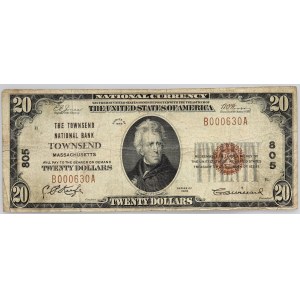 USA, National Currency, Massachusetts, the Towsend National Bank, 20 Dollars 1929
