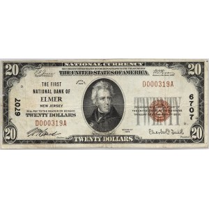 Stany Zjednoczone Ameryki, National Currency, New Jersey, The First National Bank of Elmer, 20 dolarów 1929