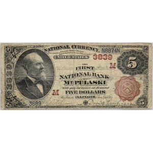 Stany Zjednoczone Ameryki, National Currency, Illinois, First National Bank of Mt. Pulaski, 5 dolarów 1882