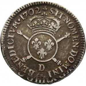 France, Louis XIV, demi-écu aux insignes 1702 D, Lyon